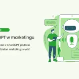 Ilustracja pokazuje, co potrafi ChatGPT w marketingu: człowiek korzysta z telefonu, na którym widać chatbota i mikrofon.