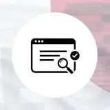 Ikona symbolizująca pozycjonowanie WordPress: lupa, okno przeglądarki i zaznaczenie.