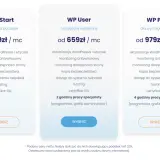 Trzy plany obsługi stron internetowych: WP Start, WP User i WP Pro, z cenami i zakresem usług. Aktualizacja stron internetowych w pakiecie.
