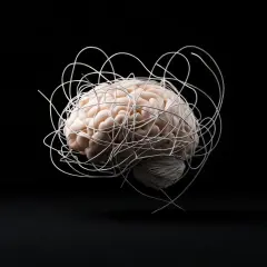 Model ludzkiego mózgu opleciony białymi przewodami, symbolizujący złożoność procesów decyzyjnych. Neuromarketing przykłady analizy reakcji.