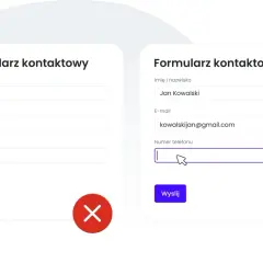 Formularz kontaktowy po prawej jest poprawnie wypełniony, co pokazuje, że WCAG co to jest ważne dla dostępności.