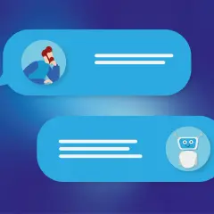 Rozmowa z botem. Człowiek zadaje pytanie do sztucznej inteligencji, a bot odpowiada.