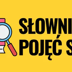 Ilustracja przedstawia książkę z lupą, symbolizującą słownik pojęć SEO.