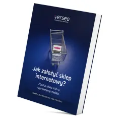 Książka "Jak założyć sklep internetowy?" z wózkiem sklepowym i laptopem, idealna dla każdego, kto chce rozwijać swój web marketing.