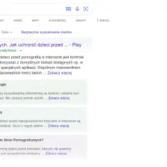 Ustawienia "google safesearch" włączone, aby chronić dzieci przed nieodpowiednimi treściami. Dostępne są różne poziomy bezpieczeństwa.