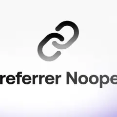 Logo z dwoma połączonymi ogniwami i tekstem "Noreferrer Noopener".