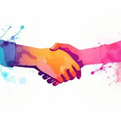 Dwie ręce w geście uścisku, symbolizujące współpracę i zaufanie, jak w nowoczesnych aplikacjach lojalnościowych.