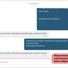 Przykład autoresponder w akcji: system odpowiada na zapytanie klienta, a następnie użytkownik może przerwać pętlę automatycznych odpowiedzi.
