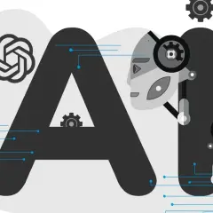 Grafika przedstawia litery "AI" z elementami robotycznymi i symbolem OpenAI, sugerując rozwój technologii, jak chat gpt-3.