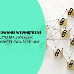 Drewniane klocki z ikonami łańcuchów połączone liniami, symbolizujące linkowanie stron i budowanie autorytetu.