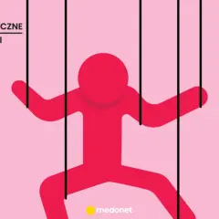 Czerwona postać jak marionetka, sterowana sznurkami. Symbolizuje manipulację, jak w przypadku "bait and switch", gdzie obietnica jest tylko przynętą.