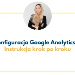 Kobieta w okręgu prezentuje instrukcję krok po kroku konfiguracja GA4.