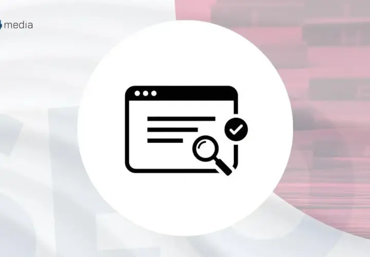 Ikona symbolizująca pozycjonowanie WordPress: lupa, okno przeglądarki i zaznaczenie.