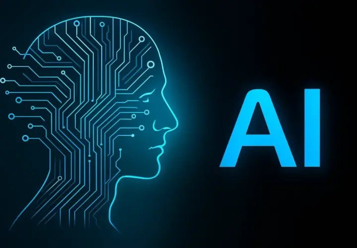 Profil ludzkiej głowy z obwodami drukowanymi symbolizuje sztuczną inteligencję Google.