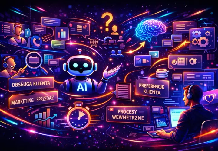 Uroczy bot sztuczna inteligencja wspiera obsługę klienta, marketing i sprzedaż, analizując preferencje i procesy.