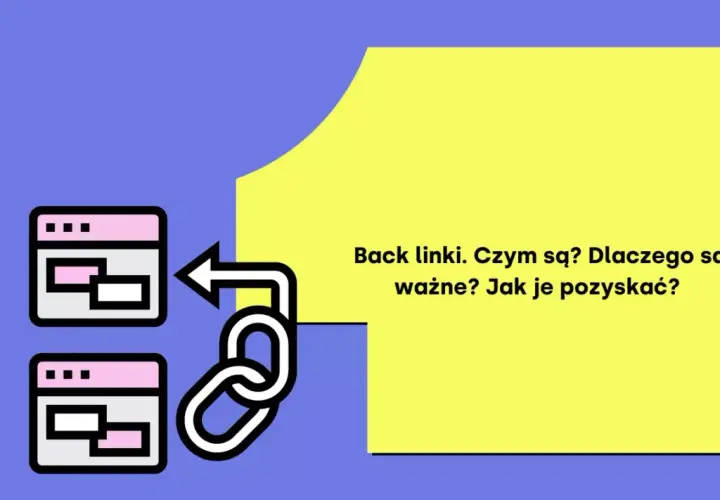 Grafika wyjaśnia, czym są backlinki, dlaczego są ważne i jak je pozyskać. Ikony stron internetowych połączone są ikoną łańcucha.