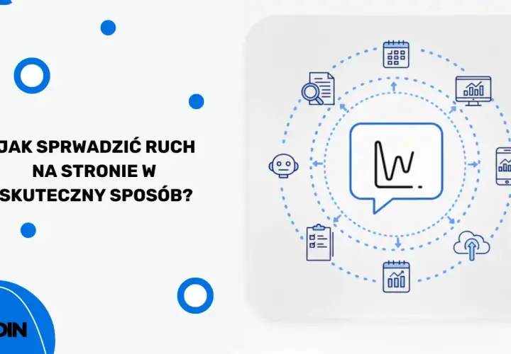 Jak sprawdzić ruch na stronie w skuteczny sposób? Grafika przedstawia schemat analizy danych: wykres, kalendarz, robot, chmura, smartfon, lista zadań.