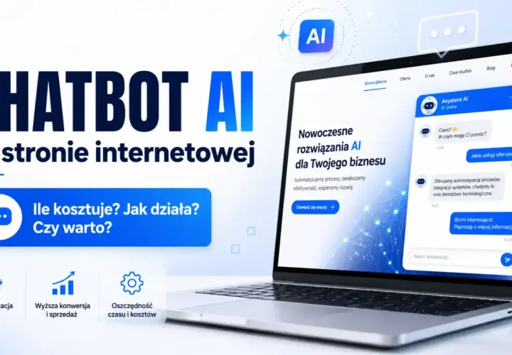 Chatbot AI na stronie internetowej. Wirtualny asystent oferuje automatyzację procesów i wsparcie dla biznesu.