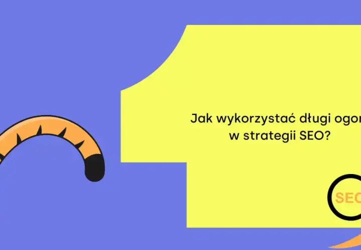 Grafika z ogonem tygrysa i lupą z napisem SEO. Pytanie: "Jak wykorzystać długi ogon w strategii SEO?". Pozycjonowanie long tail.
