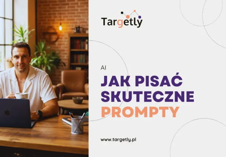 Mężczyzna z kawą przy laptopie uczy się, jak pisać skuteczne prompty dla czat gpt. Targetly.pl.
