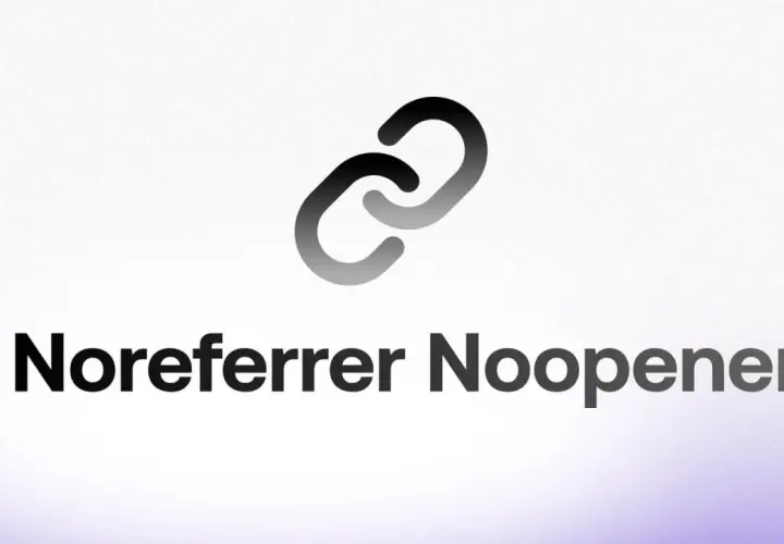 Logo z dwoma połączonymi ogniwami i tekstem "Noreferrer Noopener".