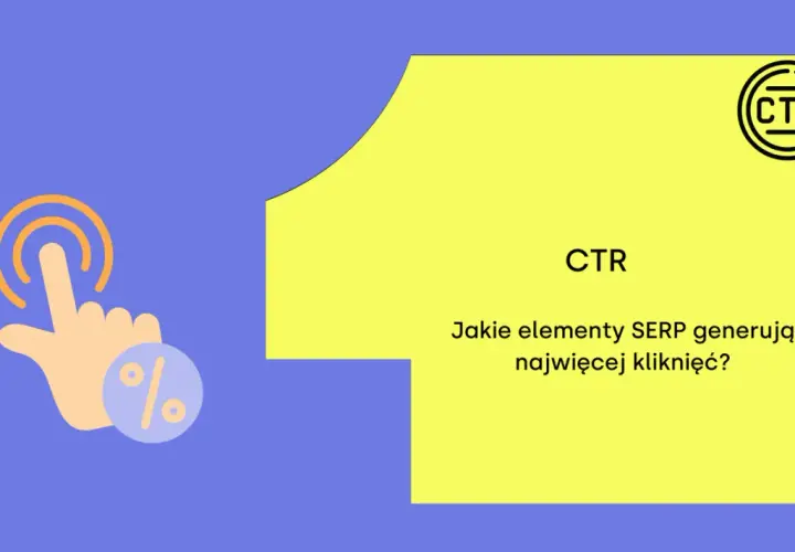 Grafika z ikoną kliknięcia i tekstem "CTR. Jakie elementy SERP generują najwięcej kliknięć?".