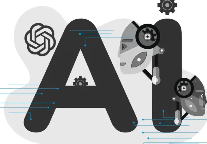 Grafika przedstawia litery "AI" z elementami robotycznymi i symbolem OpenAI, sugerując rozwój technologii, jak chat gpt-3.