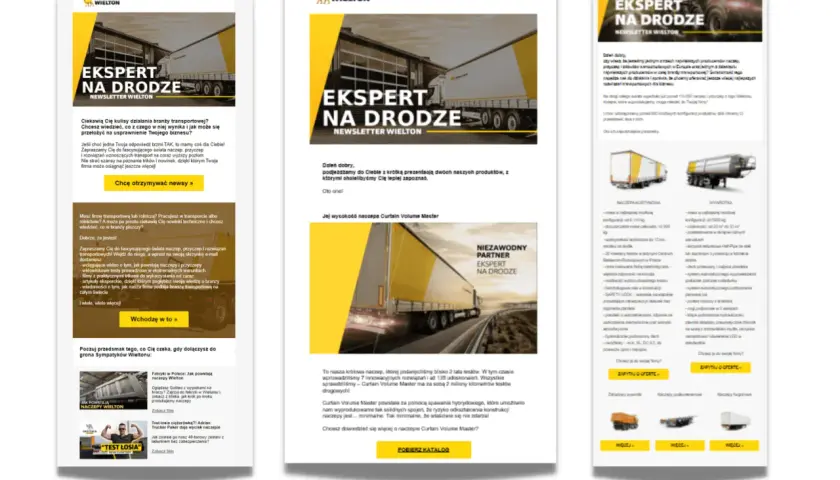 Newsletter z przykładami naczep Wielton. Dowiedz się, jak powstają, poznaj testy i nowinki branżowe. Ekspert na drodze!