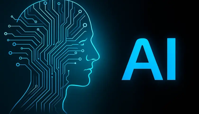 Profil ludzkiej głowy z obwodami drukowanymi symbolizuje sztuczną inteligencję Google.