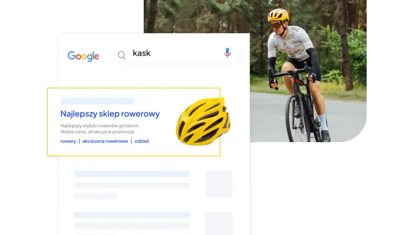 Szukasz kasku rowerowego? Ten shoper SEO pokazuje wyniki wyszukiwania Google z ofertą najlepszego sklepu rowerowego, rowerami i akcesoriami.