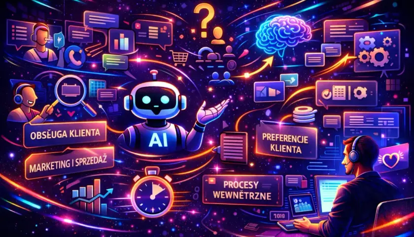 Uroczy bot sztuczna inteligencja wspiera obsługę klienta, marketing i sprzedaż, analizując preferencje i procesy.