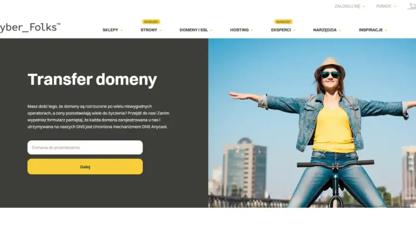 Chcesz wiedzieć, jak przenieść domenę na inny hosting? Wpisz nazwę domeny do przeniesienia i kliknij "Dalej".