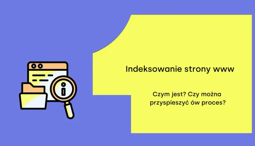 Grafika z ikoną folderu i lupą, obok tekst o indeksowaniu stron www. To jak tworzenie presell pages, które pomagają w szybszym pozycjonowaniu.