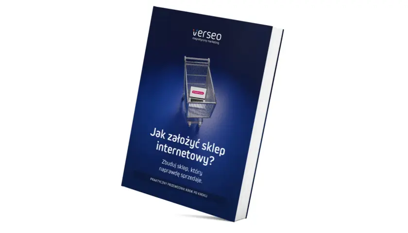 Książka "Jak założyć sklep internetowy?" z wózkiem sklepowym i laptopem, idealna dla każdego, kto chce rozwijać swój web marketing.