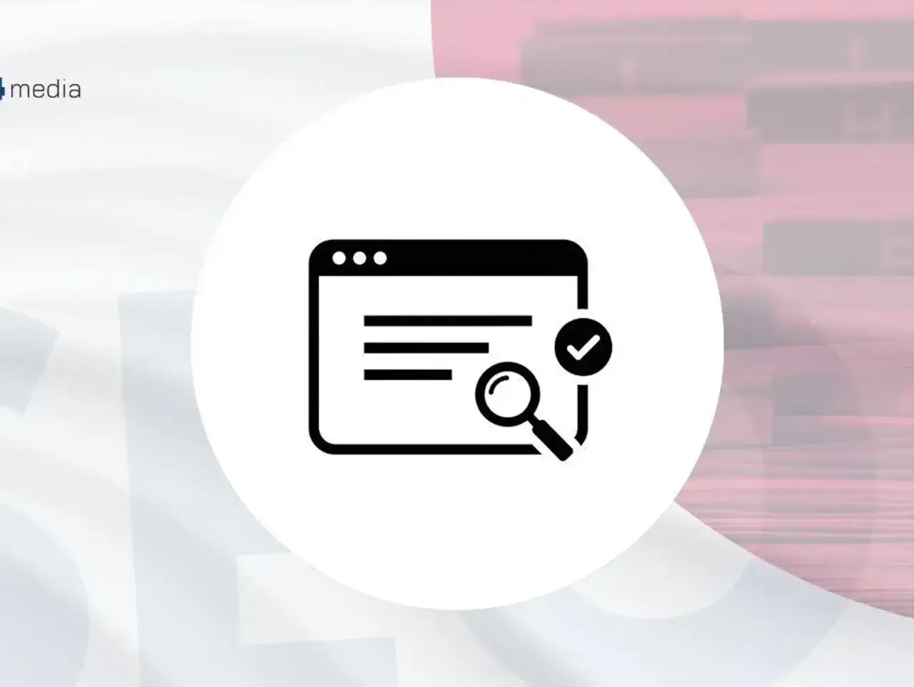 Ikona symbolizująca pozycjonowanie WordPress: lupa, okno przeglądarki i zaznaczenie.