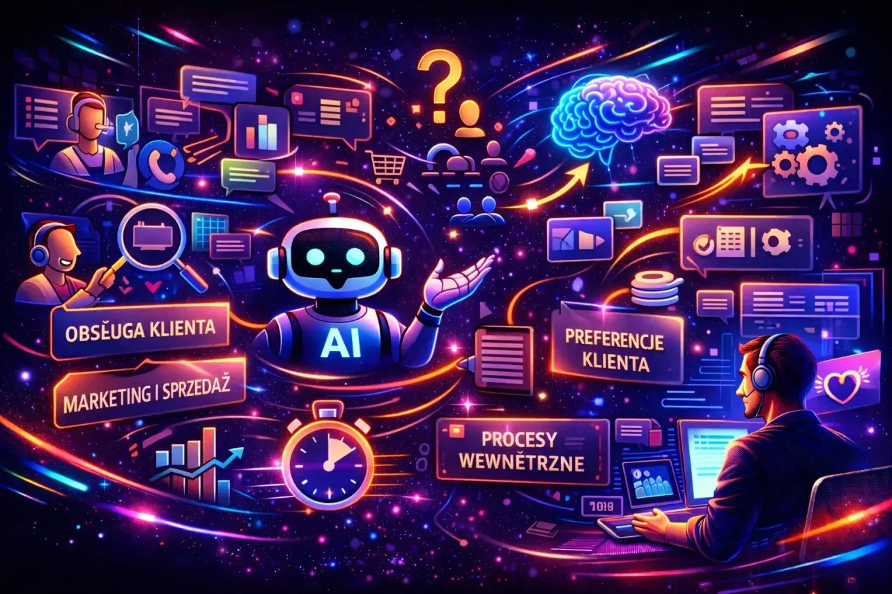 Uroczy bot sztuczna inteligencja wspiera obsługę klienta, marketing i sprzedaż, analizując preferencje i procesy.