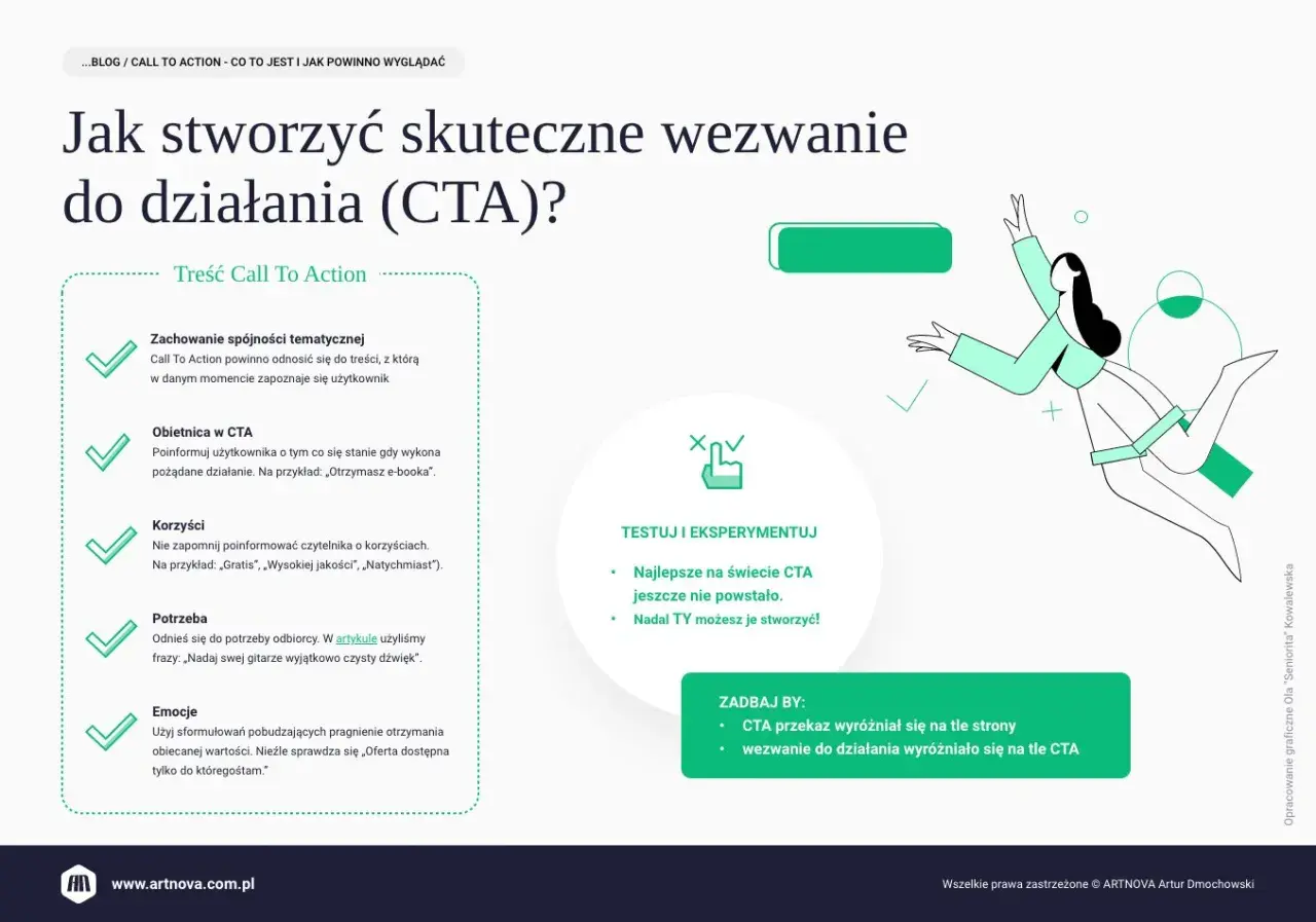 Jak stworzyć skuteczne wezwanie do działania (CTA)? Poznaj zasady tworzenia CTA, które przyciągnie uwagę i zachęci do akcji.