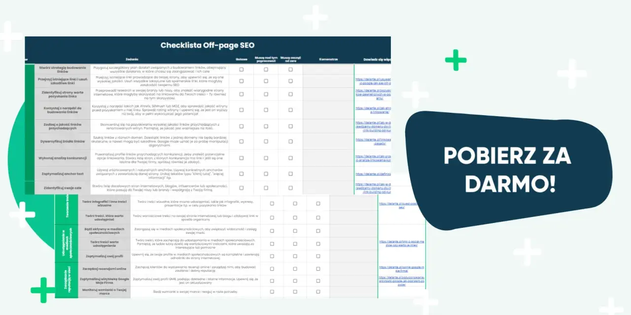 Checklista off-page SEO: budowanie linków, analiza konkurencji, optymalizacja anchor text i zarządzanie reputacją online.