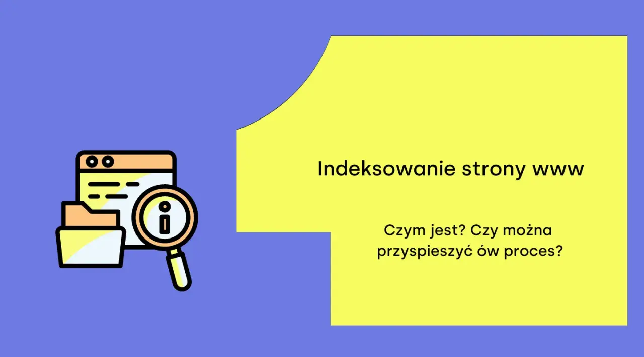 Grafika z ikoną folderu i lupą, obok tekst o indeksowaniu stron www. To jak tworzenie presell pages, które pomagają w szybszym pozycjonowaniu.