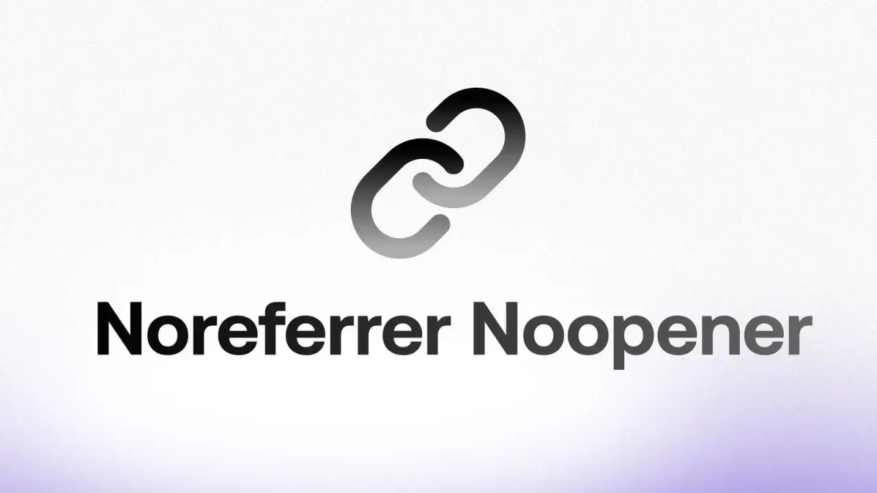 Logo z dwoma połączonymi ogniwami i tekstem "Noreferrer Noopener".