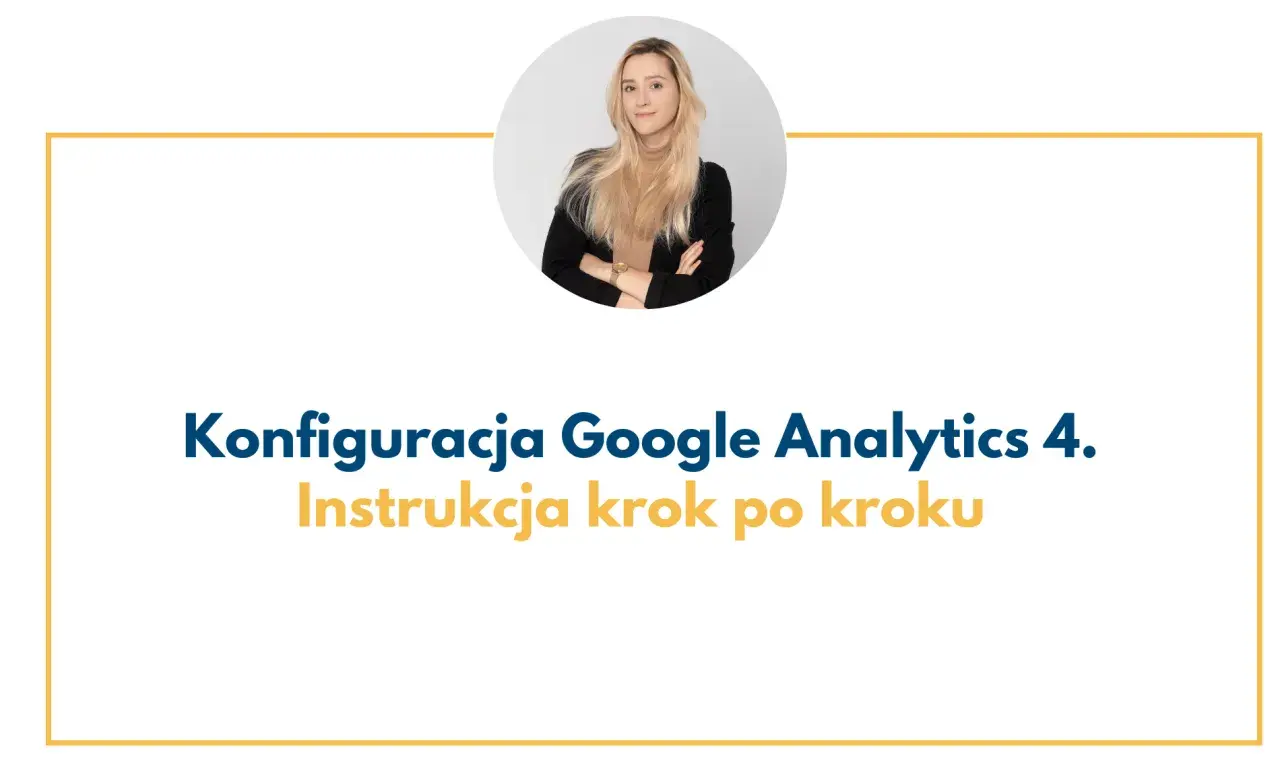 Kobieta w okręgu prezentuje instrukcję krok po kroku konfiguracja GA4.