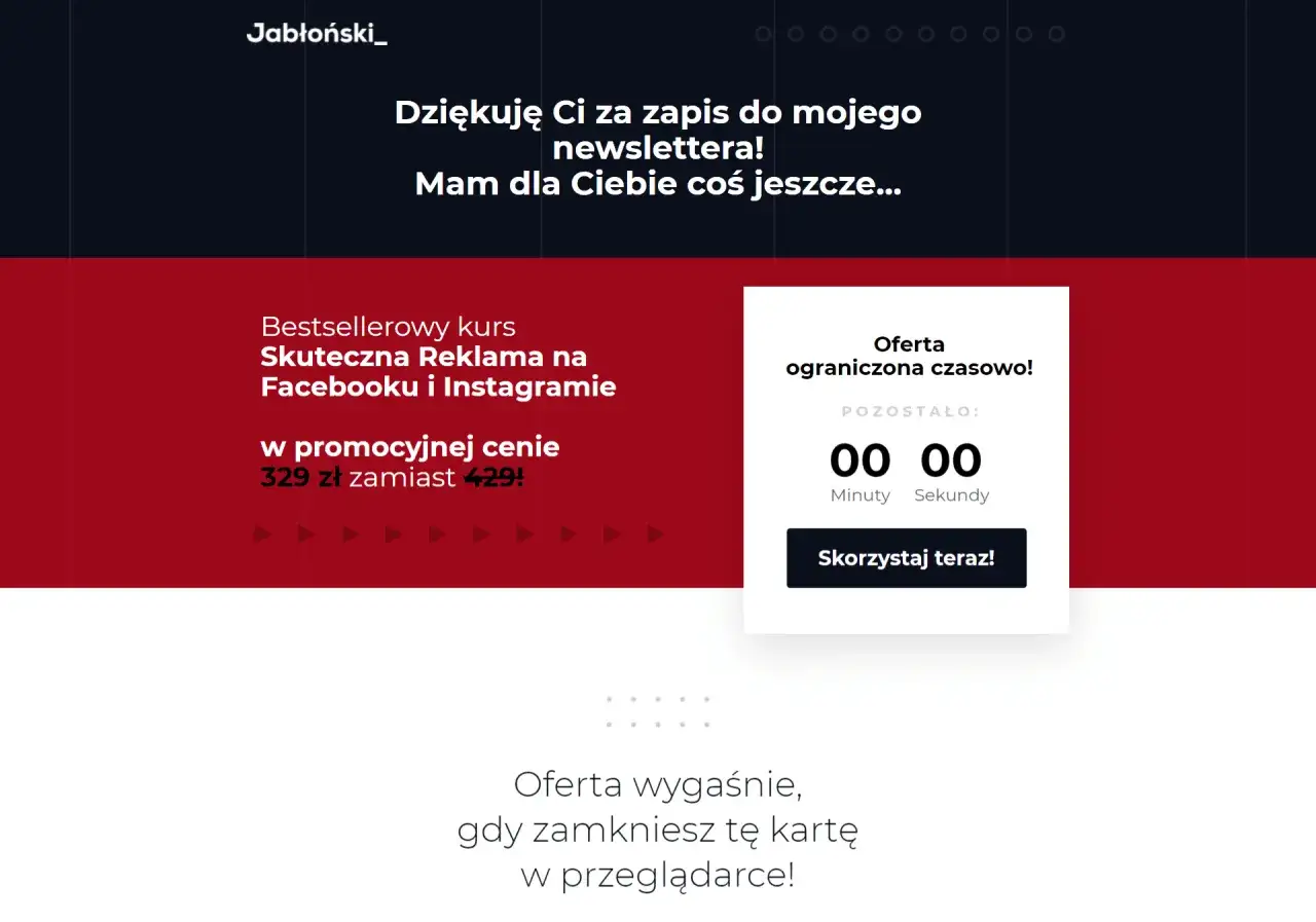 Dziękuję za zapis! Oto Twoja thank you page z ofertą kursu 