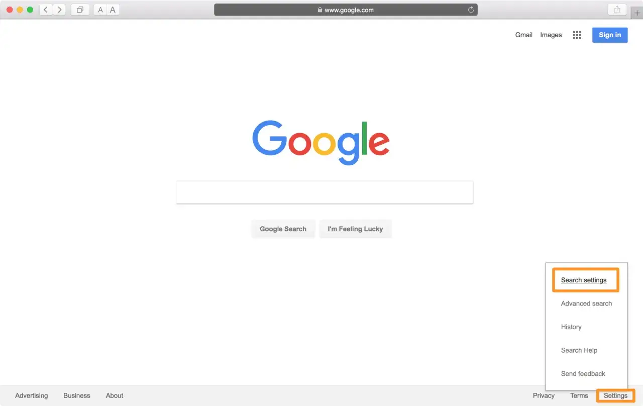 Ustawienia wyszukiwania Google, w tym opcja google safesearch, są widoczne w menu.