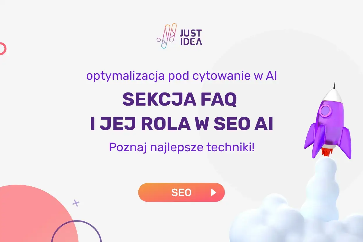 Sekcja FAQ i jej rola w SEO AI. Dowiedz się, co to jest i jak wykorzystać ją do optymalizacji. Rakieta symbolizuje start i rozw&oacute;j.