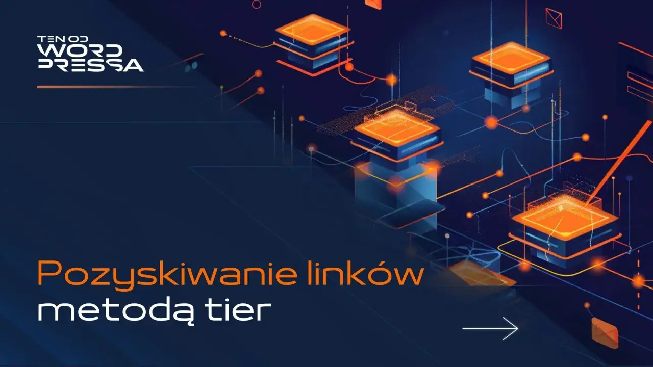 Grafika przedstawia schematyczne wieże serwerów połączone liniami, symbolizujące pozyskiwanie linków zwrotnych metodą tier.