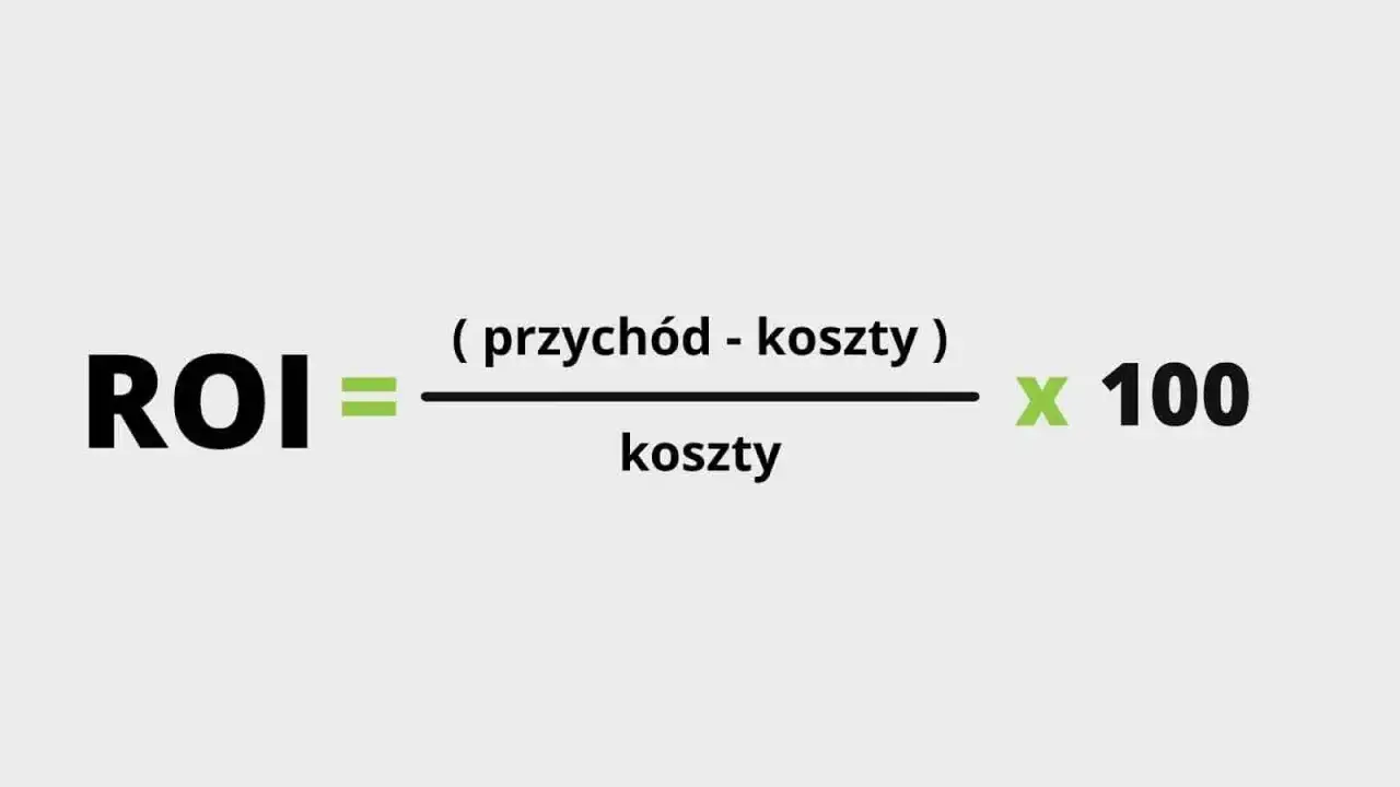 Wz&oacute;r na ROI: (przych&oacute;d - koszty) / koszty * 100. Kluczowy wskaźnik dla efektywności marketingu.