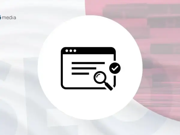 Ikona symbolizująca pozycjonowanie WordPress: lupa, okno przeglądarki i zaznaczenie.